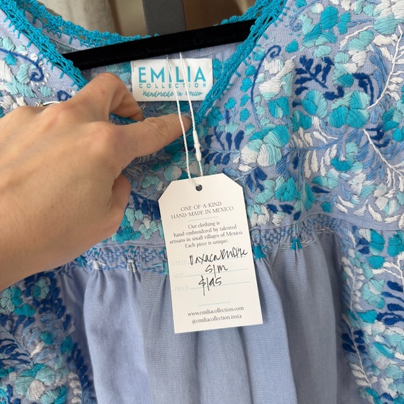 Emilia Collection blouse top embroidered oaxaca ruffle handmade turquoise tunic - Picture 4 of 8